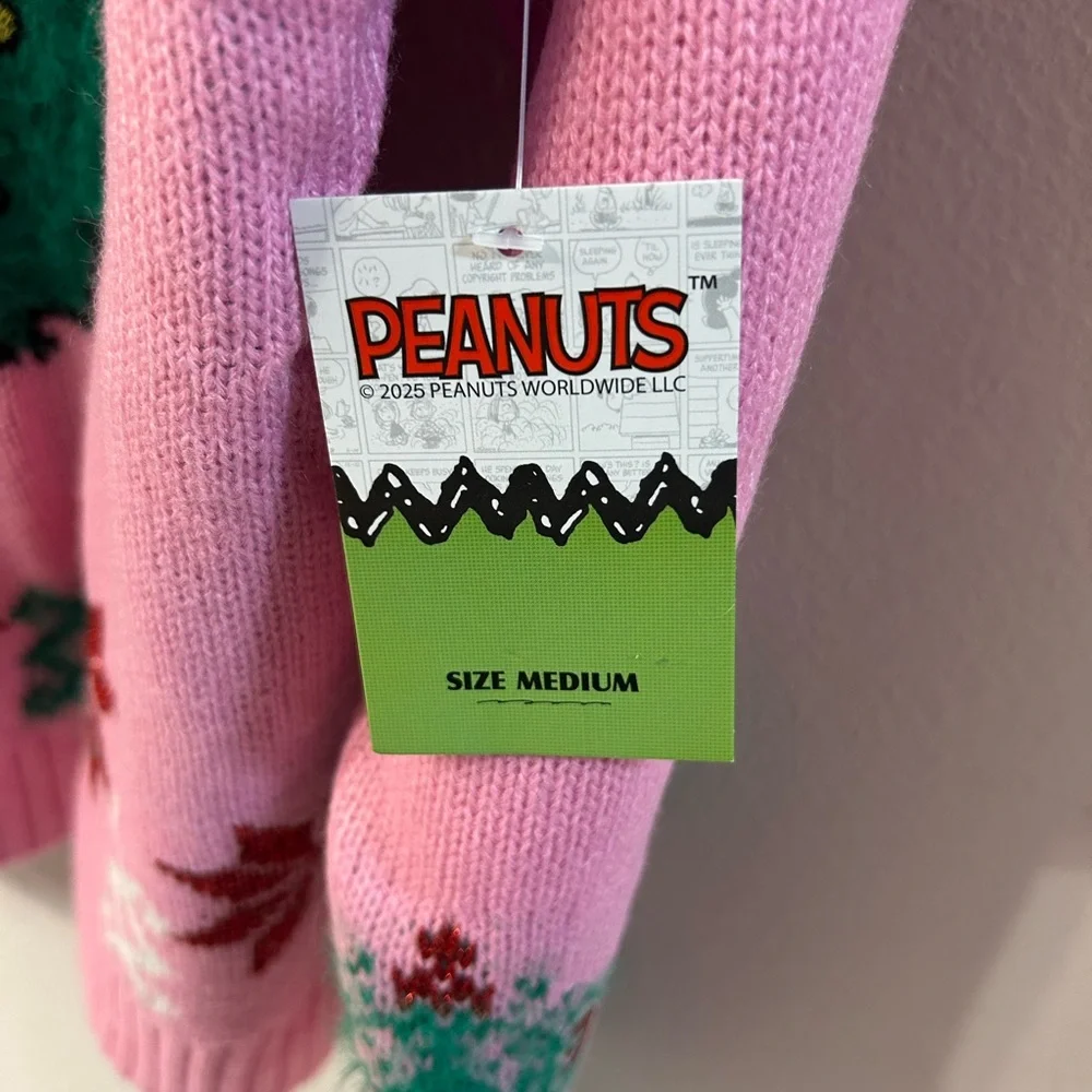 Peanuts Pink Snoopy Holiday Sweater - super cute !! Fuzzy collar with bling ! - Picture 5 of 5